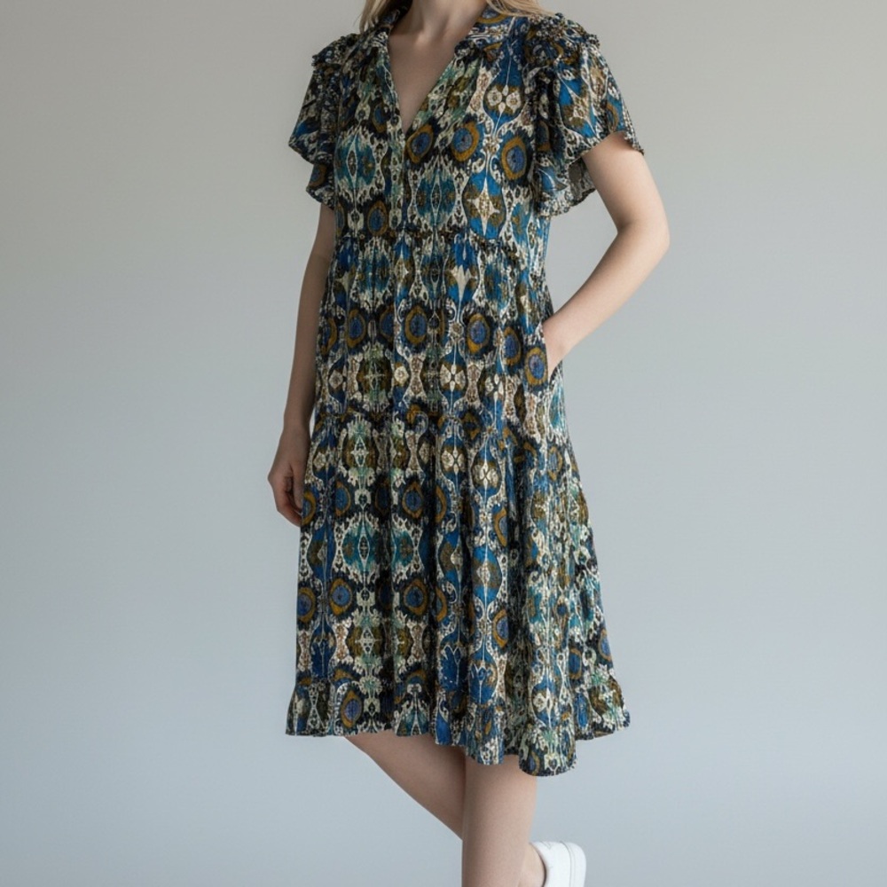 Umgee Floral Print V-Neck Dress